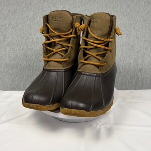 Sperry Saltwater Duck Boots Womens 10 Brown Olive Waterproof STS99729 Zip Up